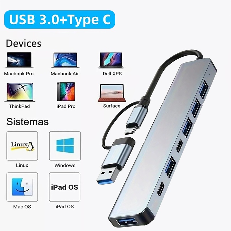 2 In 1 USB3.0 Hub 7 Port Type  - Laptop Accessories Price 评论和价格