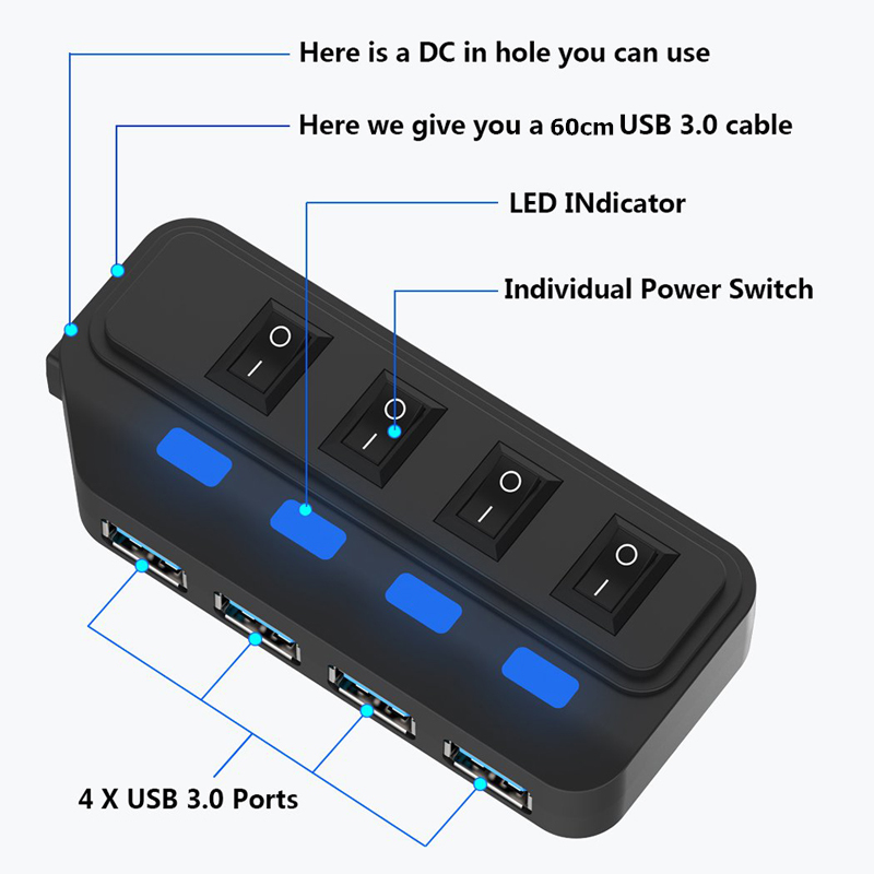 4 Ports USB 3.0 HUB 5Gbps High - Laptop Accessories And Gadgets 评论和价格